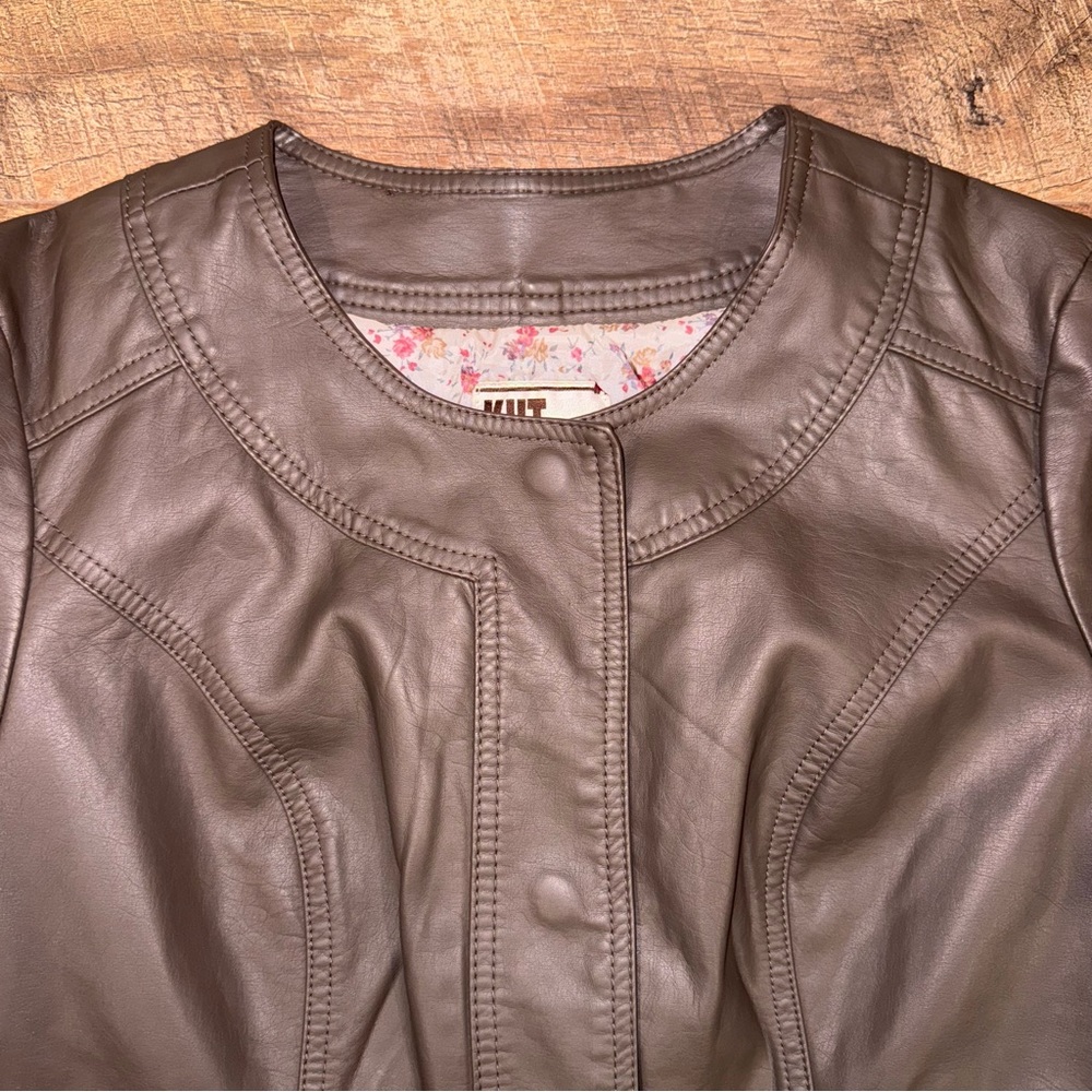 Kut From the Kloth Michael Faux Leather Snap-Up Jacket in Creamy Brown - Picture 5 of 15